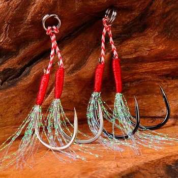 10 чифта/лот Риболовна кука Джиг Double PairHooks Бодлива нишка Аксесоари за пера Pesca Риболовна примамка от високовъглеродна стомана Slow Jigging