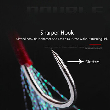 10 ζεύγη/παρτίδα Fishing Hook Jig Double Pair Hooks Αξεσουάρ με φτερά με αγκαθωτό νήμα Pesca Fishing Lure Slow Jigging