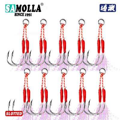 10 párov/sada rybárskych háčikov Jig Dvojitý pár Háčiky s ostnatým závitom Perové príslušenstvo Pesca Vysoko uhlíková oceľ Rybárske návnady Pomalé jiggingové