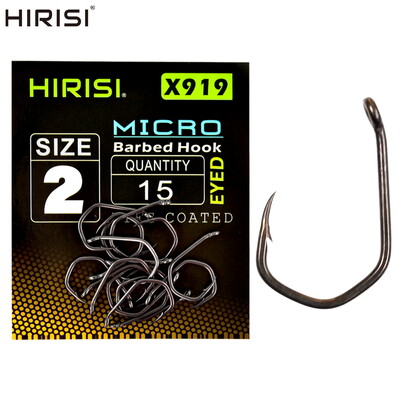 Hirisi 15 бр. Риболовна кука от високовъглеродна стомана с PTFE покритие, микро бодлива с око Аксесоари за риболовна кука за шаран X919