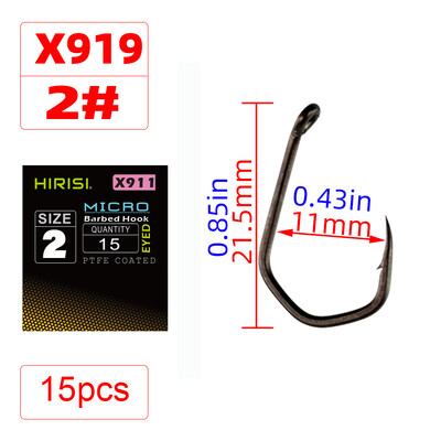 Hirisi 15 ks PTFE potiahnuté rybárske háčiky s vysokou uhlíkovou oceľou s mikro ostňami a okom, príslušenstvo na rybárske háčiky na kapor X919