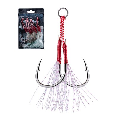 Goture 5 ks/lot dvojitých háčikov z uhlíkovej ocele #1 #2 #3 #4 silné rybárske háčiky, lyžičky s jemným perím, rybárske potreby