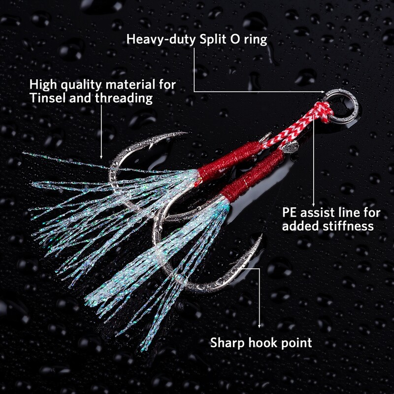 Goture 5 ks/lot dvojitých háčikov z uhlíkovej ocele #1 #2 #3 #4 silné rybárske háčiky, lyžičky s jemným perím, rybárske potreby