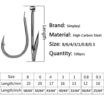 100 τμχ/1 κιβώτιο Σετ αγκίστρια ψαρέματος από υψηλά ανθρακούχο ατσάλι Μονό Fishhook Fly Fishing Jip Γάντζοι κυπρίνου αγκαθωτά Εργαλείο αξεσουάρ θαλάσσιων αντικειμένων