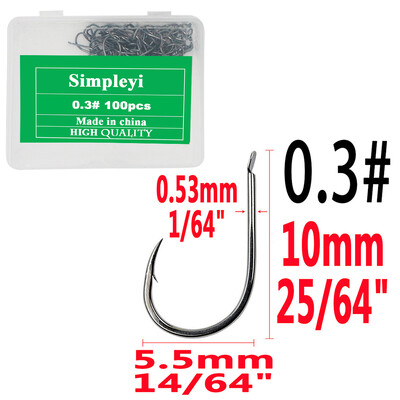100 buc/1 cutie Set de cârlige de pescuit din oțel cu conținut ridicat de carbon, un singur cârlig de pescuit cu muscă, cârlige ghimpate pentru crap