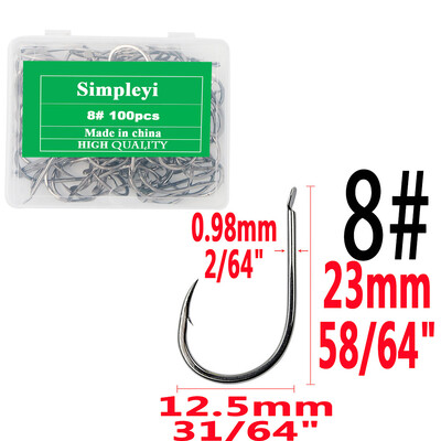 100 buc/1 cutie Set de cârlige de pescuit din oțel cu conținut ridicat de carbon, un singur cârlig de pescuit cu muscă, cârlige ghimpate pentru crap