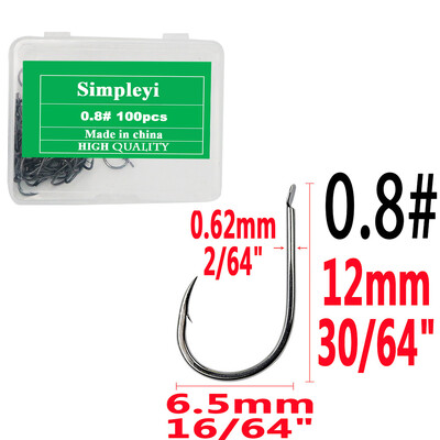 100 buc/1 cutie Set de cârlige de pescuit din oțel cu conținut ridicat de carbon, un singur cârlig de pescuit cu muscă, cârlige ghimpate pentru crap