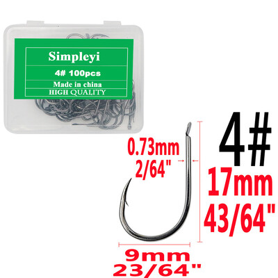 100 buc/1 cutie Set de cârlige de pescuit din oțel cu conținut ridicat de carbon, un singur cârlig de pescuit cu muscă, cârlige ghimpate pentru crap