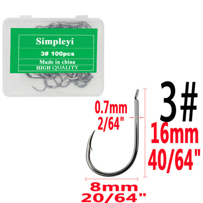 100 buc/1 cutie Set de cârlige de pescuit din oțel cu conținut ridicat de carbon, un singur cârlig de pescuit cu muscă, cârlige ghimpate pentru crap