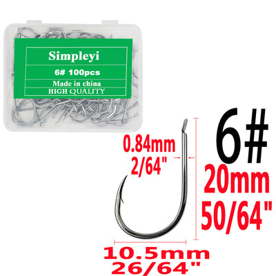 100 buc/1 cutie Set de cârlige de pescuit din oțel cu conținut ridicat de carbon, un singur cârlig de pescuit cu muscă, cârlige ghimpate pentru crap