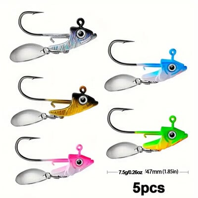 5 ks vysokovýkonných jigových háčikov s olovnatou hlavicou na mäkké červy a woblery - 7 g až 15 g - na lov väčšieho množstva rýb
