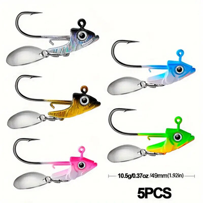 5 ks vysokovýkonných jigových háčikov s olovnatou hlavicou na mäkké červy a woblery - 7 g až 15 g - na lov väčšieho množstva rýb