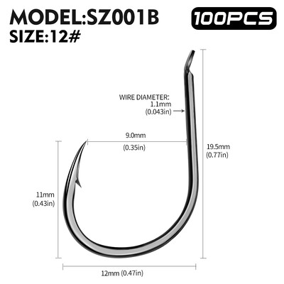 100 buc cârlig puternic 10 #-14 # cârlige de pescuit cu apă sărată, rezistență ridicată și rezistență la coroziune Accesorii pentru pescuit în mare