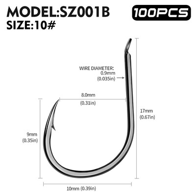 100 buc cârlig puternic 10 #-14 # cârlige de pescuit cu apă sărată, rezistență ridicată și rezistență la coroziune Accesorii pentru pescuit în mare