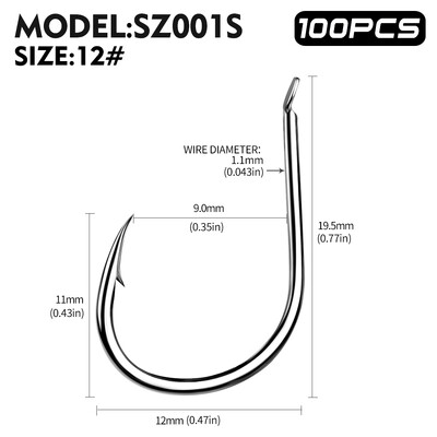 100 buc cârlig puternic 10 #-14 # cârlige de pescuit cu apă sărată, rezistență ridicată și rezistență la coroziune Accesorii pentru pescuit în mare