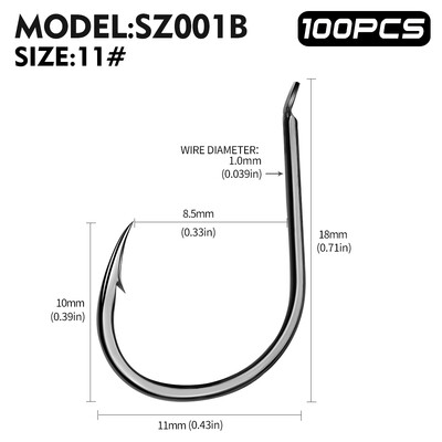 100 buc cârlig puternic 10 #-14 # cârlige de pescuit cu apă sărată, rezistență ridicată și rezistență la coroziune Accesorii pentru pescuit în mare