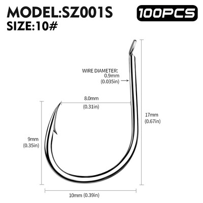 100 buc cârlig puternic 10 #-14 # cârlige de pescuit cu apă sărată, rezistență ridicată și rezistență la coroziune Accesorii pentru pescuit în mare