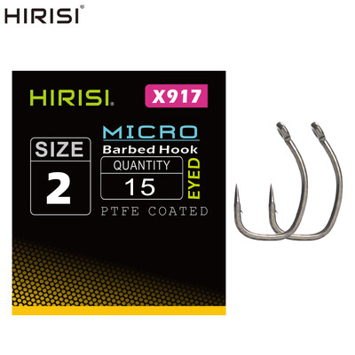 Hirisi 15 vnt. Karpių žvejybos kabliukai su akimi Micro Barb Daug anglies plieno žuvų kabliukai PTFE dengti X917 žvejybos reikmenys