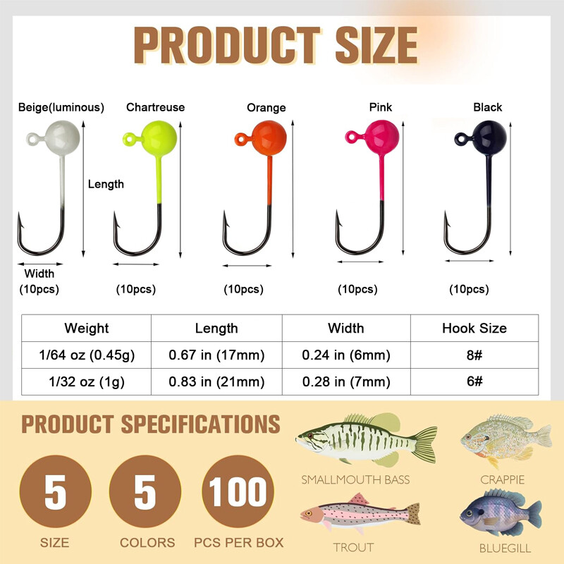 50 vnt. žvejybos kabliukų rinkinys 0,4/0,8/1/1,5/2g Sharp, patvarus, spygliuotas Jig Head Kabliukas Fishihooks žvejybos įrangos įrankių priedai