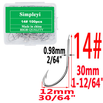 100 τεμ. 1#-14# Σειρά υψηλού άνθρακα Ατσάλι Fly Fishhook Hook Soft Lure Fishing Bait Άγκιστρα ψαριού Άγκιστρα ψαρέματος Jig υψηλής απόδοσης