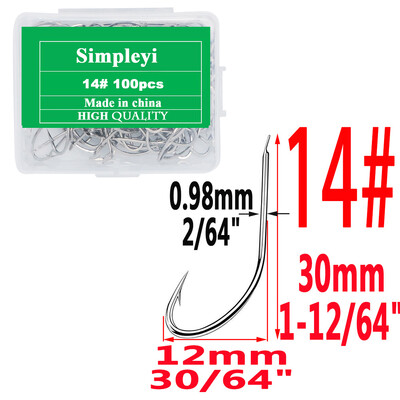 100gab 1#-14# sērijas augstas oglekļa tērauda mušu makšķerāķi Āķis mīksts māneklis makšķerēšanas ēsma zivju āķi Augstas efektivitātes džiga makšķerēšanas āķi