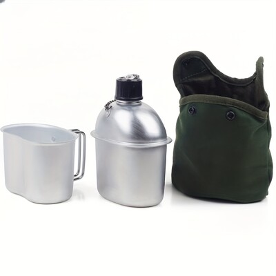 3 gab./komplekts Militārās ēdnīcas virtuves trauki Daudzfunkcionāla ūdens pudele ar tvertni ar rokturi. Audekla vāka soma āra kempings, pārgājieni