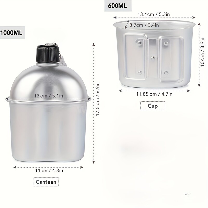 3 gab./komplekts Militārās ēdnīcas virtuves trauki Daudzfunkcionāla ūdens pudele ar tvertni ar rokturi. Audekla vāka soma āra kempings, pārgājieni