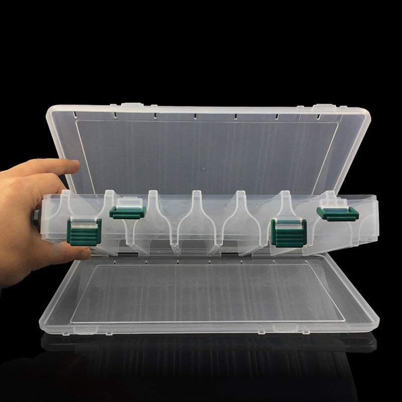 Divpusējās 14 nodalījumu makšķerēšanas piederumu kastes mānekļu organizators āķa ēsmas futrālis ēsmas konteinera kaste vobleriem