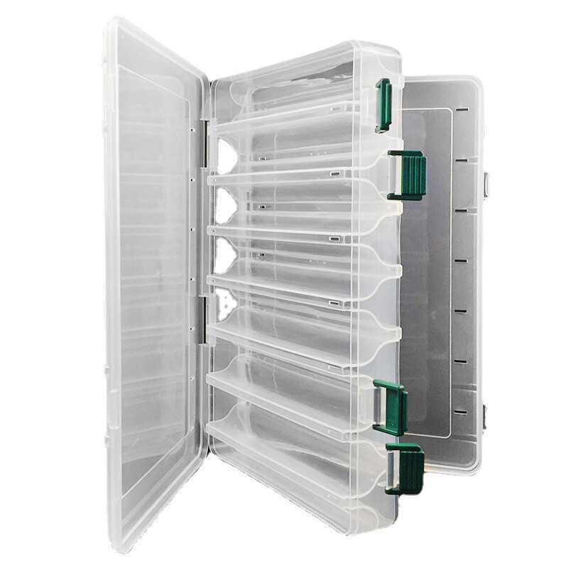 Divpusējās 14 nodalījumu makšķerēšanas piederumu kastes mānekļu organizators āķa ēsmas futrālis ēsmas konteinera kaste vobleriem