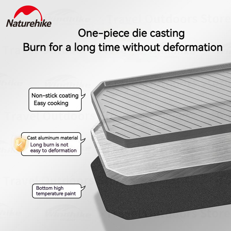 Naturehike Camping Cookware Panvica s nepriľnavým povrchom z liateho hliníka, cestovná pikniková grilovacia doska, skladacia rukoväť z nehrdzavejúcej ocele
