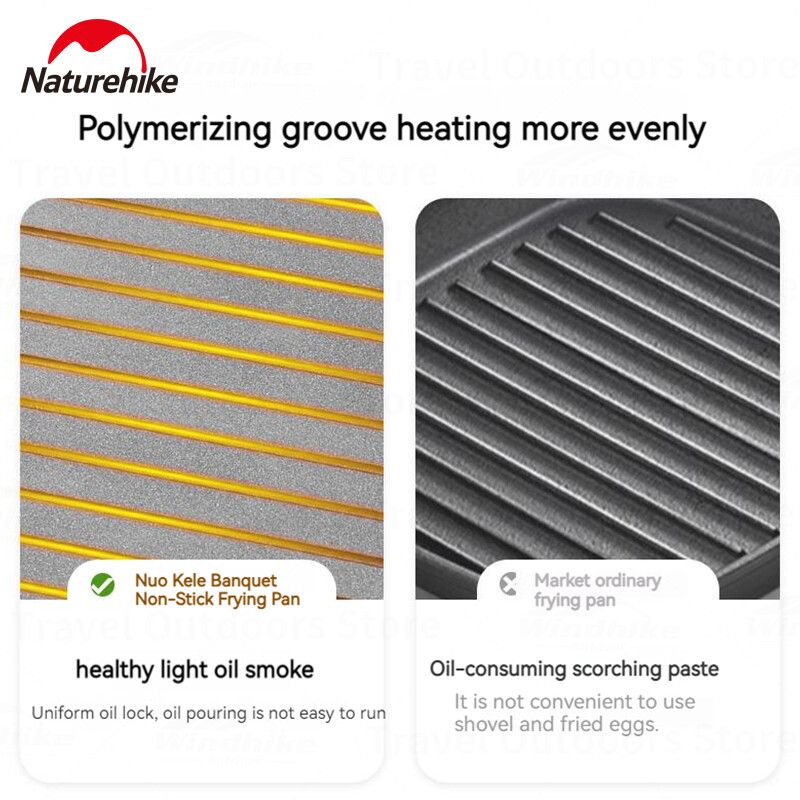 Naturehike Camping Cookware Panvica s nepriľnavým povrchom z liateho hliníka, cestovná pikniková grilovacia doska, skladacia rukoväť z nehrdzavejúcej ocele