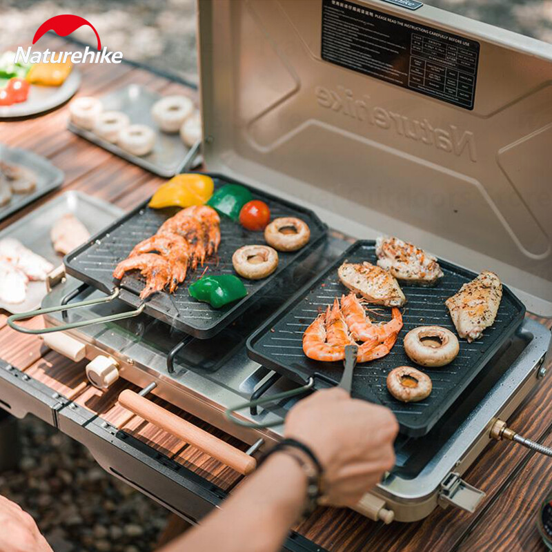 Naturehike Camping Cookware Panvica s nepriľnavým povrchom z liateho hliníka, cestovná pikniková grilovacia doska, skladacia rukoväť z nehrdzavejúcej ocele