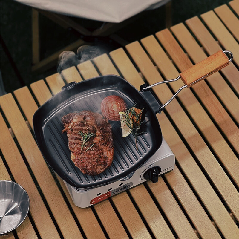 Kempinga trauki Cepšanas panna Izturīga nepiedegoša grilpanna ar salokāmu rokturi Pārnēsājams āra pārgājienu piknika gatavošanas aprīkojums