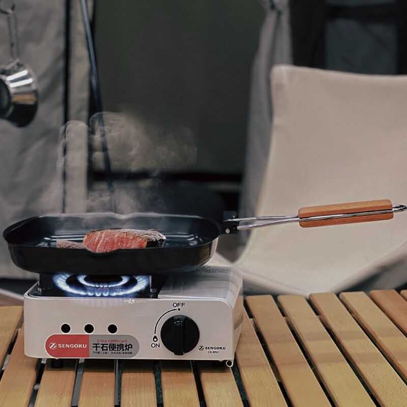 Kempinga trauki Cepšanas panna Izturīga nepiedegoša grilpanna ar salokāmu rokturi Pārnēsājams āra pārgājienu piknika gatavošanas aprīkojums