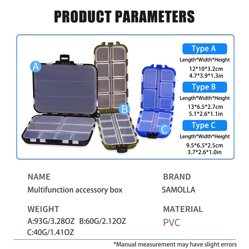 SAMOLLA 1vnt vandeniui atspari mini žvejybos reikmenų dėžutė su keliais skyreliais kabliams, masalams ir masalams – nešiojama žvejyba