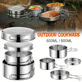 Stovyklavimo indų rinkinys nerūdijančio plieno stovyklavimo dubens lauko dubens puodų rinkinys turistams turistams Maisto gaminimo iškylai Priedai Įrankių rinkiniai