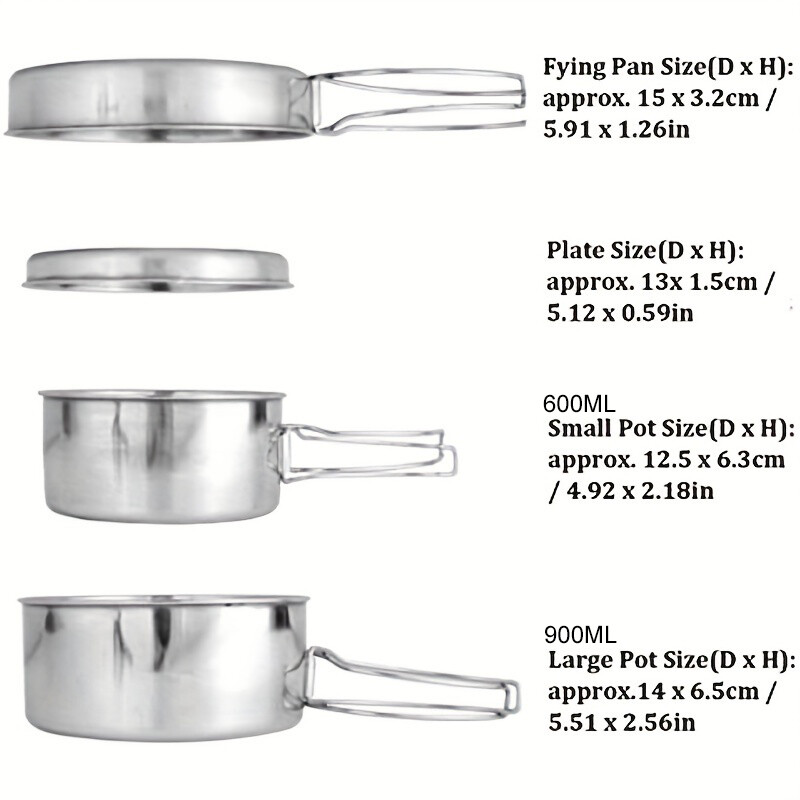 Stovyklavimo indų rinkinys nerūdijančio plieno stovyklavimo dubens lauko dubens puodų rinkinys turistams turistams Maisto gaminimo iškylai Priedai Įrankių rinkiniai