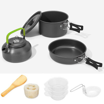 Sada vonkajšieho kempingového riadu, hliníkový nepriľnavý hrniec, prenosný vonkajší riad, hrniec na varenie, miska, turistika, grilovanie, piknik