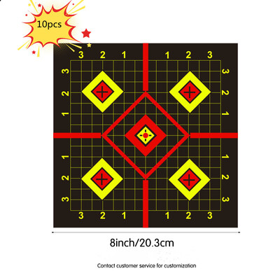 10 tk sihtmärke 8 x 8 tolli sihiku ja pritsmega isekleepuvad sihtmärgid võtted, ere fluorestseeruv kollane