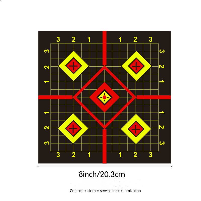 10 tk sihtmärke 8 x 8 tolli sihiku ja pritsmega isekleepuvad sihtmärgid võtted, ere fluorestseeruv kollane