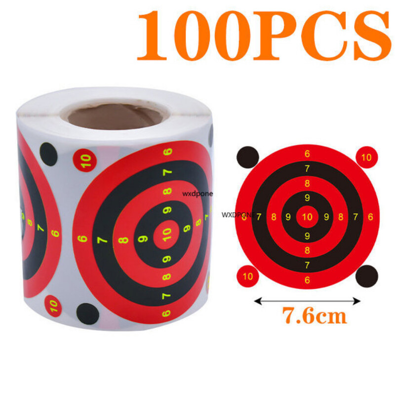 100 lokšņu uzlīmes mērķi, izšļakstīšanas pastiprinātājs, reaģējošs uz ruļļa 7,50 cm, pašlīmējošas krāsas, trieciena fotografēšana (lodes acs)