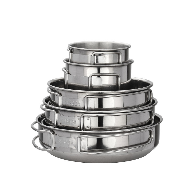 5 vnt. stovyklavimo puodų rinkinys 304 nerūdijančio plieno lauko indų rinkinys.