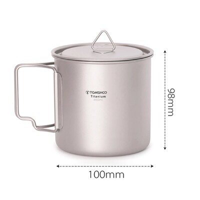 TOMSHOO Ultraľahký titánový hrnček, prenosný, sada 2 ks, 450 ml, 750 ml, kempingový, piknikový, hrnček na vodu so skladacou rukoväťou