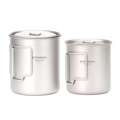 TOMSHOO Ultraľahký titánový hrnček, prenosný, sada 2 ks, 450 ml, 750 ml, kempingový, piknikový, hrnček na vodu so skladacou rukoväťou