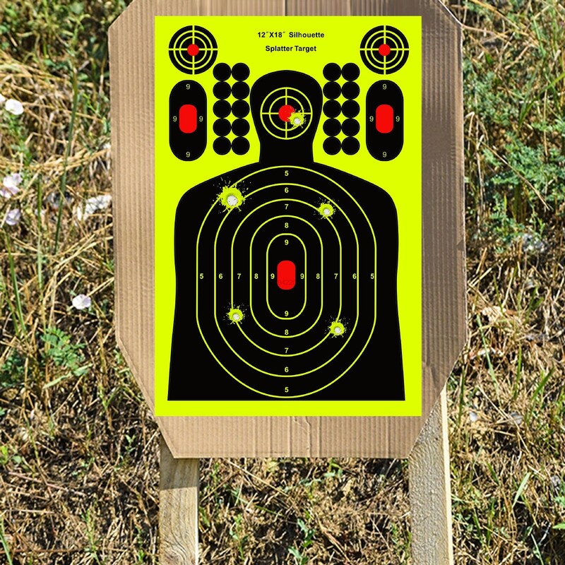 10 ks 8/12palcových samolepiacich terčových nálepiek Bullseye, fluorescenčných žltých, s rozstrekovacími prvkami, pre pištole, pušky, vzduchovky a diabolky