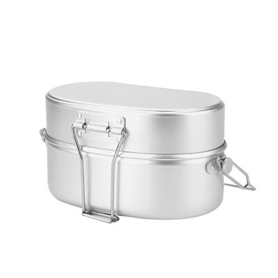 Prenosné kempingové súpravy na riad, hliníková vojenská turistická misa na riad, dvojvrstvová obedárová krabička s rukoväťou