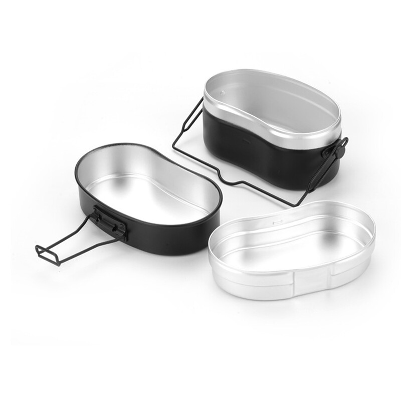 Prenosné kempingové súpravy na riad, hliníková vojenská turistická misa na riad, dvojvrstvová obedárová krabička s rukoväťou