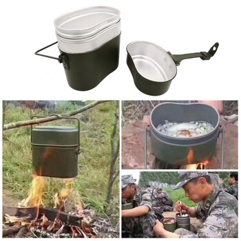 Σε 1 Αλουμίνιο Camping Lunch Box Army Canteen Cup Pot for Picnic Travel Water Cup Bowl Σετ μαγειρικής κουζίνας εξωτερικού χώρου