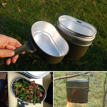 Σε 1 Αλουμίνιο Camping Lunch Box Army Canteen Cup Pot for Picnic Travel Water Cup Bowl Σετ μαγειρικής κουζίνας εξωτερικού χώρου