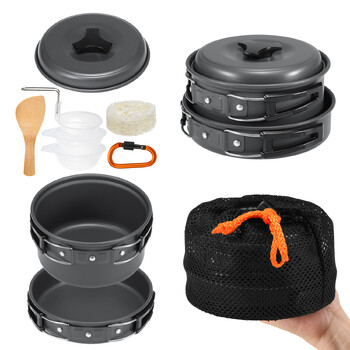 Tomshoo 10 τμχ Σκεύη για κάμπινγκ Mess Kit Κουζινάκι Εξοπλισμός μαγειρικής εξωτερικού χώρου Μπολ Τηγανιού κατσαρόλας για πεζοπορία Είδη για κάμπινγκ